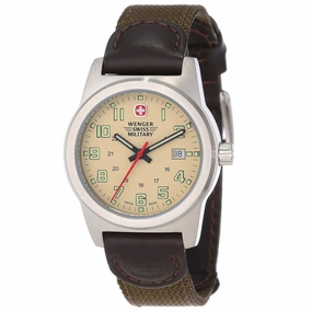 Wenger 72921 Women's Military Classic Field Sports Beige Dial Green Canvas &#38; Brown Leather Strap Watch