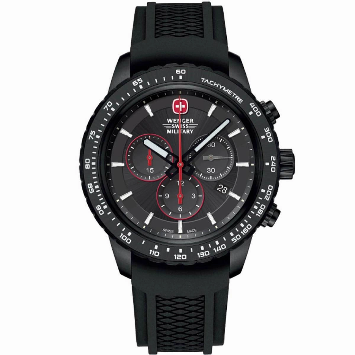 Wenger Men's Chronograph Watch - Roadster Black Night Rubber Strap | 01.0853.213S