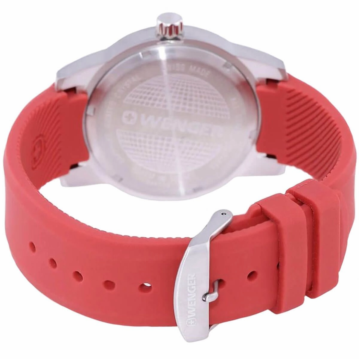 Wenger Men's Watch - Field Silver Tone Case Red Dial Silicone Strap | 01.0441.142