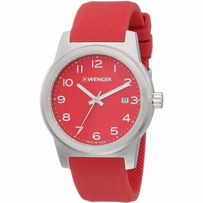 Wenger Men's Watch - Field Silver Tone Case Red Dial Silicone Strap | 01.0441.142