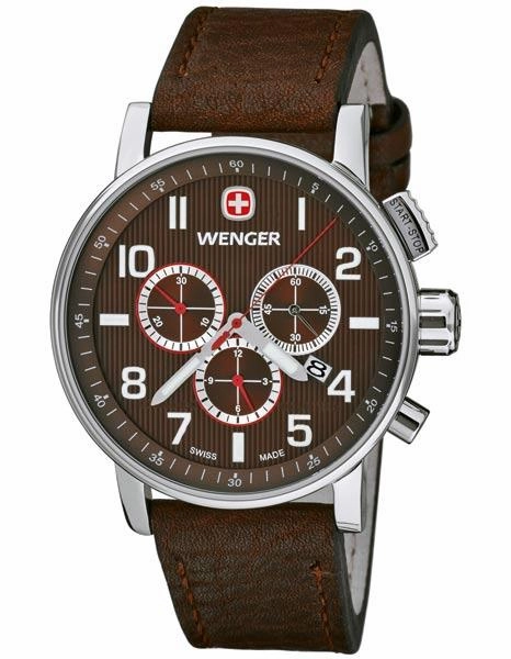 Wenger Mens Attitude Chronograph - Brown Dial - Dark Brown Leather Strap - 100m