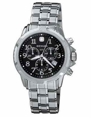 Wenger Mens GST Chronograph - Black Dial - Stainless Steel Bracelet