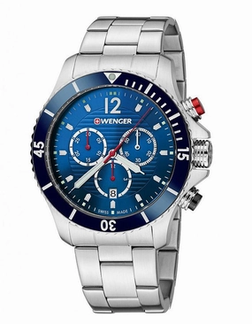 Wenger Sea Force Mens Dive Chronograph - Blue Dial - Bracelet - Date - 200m