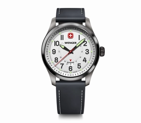 Wenger Terragraph 43 mm White Dial Black Leather Watch 01.0541.126