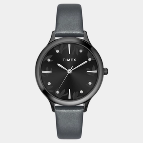 Women Quartz Black Dial Analog Leather Watch TWTL12109