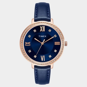 Women Quartz Blue Dial Analog Leather Watch TWEL14712