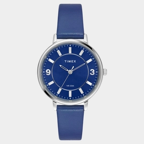 Women Quartz Blue Dial Analog Leather Watch TWEL15818
