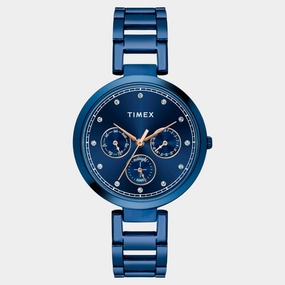 Women Quartz Blue Dial Multi-Function Stainless Steel Watch TW000X268