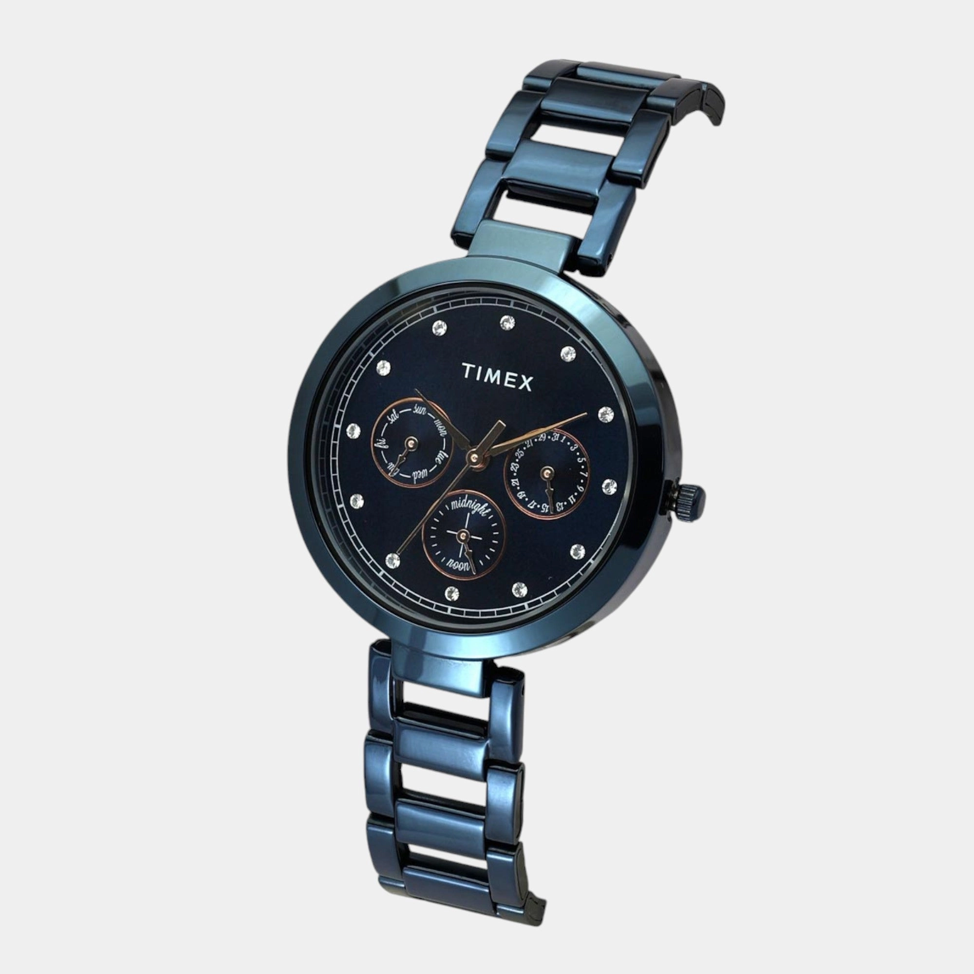 Women Quartz Blue Dial Multi-Function Stainless Steel Watch TW000X268
