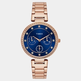 Women Quartz Blue Dial Multi-Function Stainless Steel Watch TWEL18703