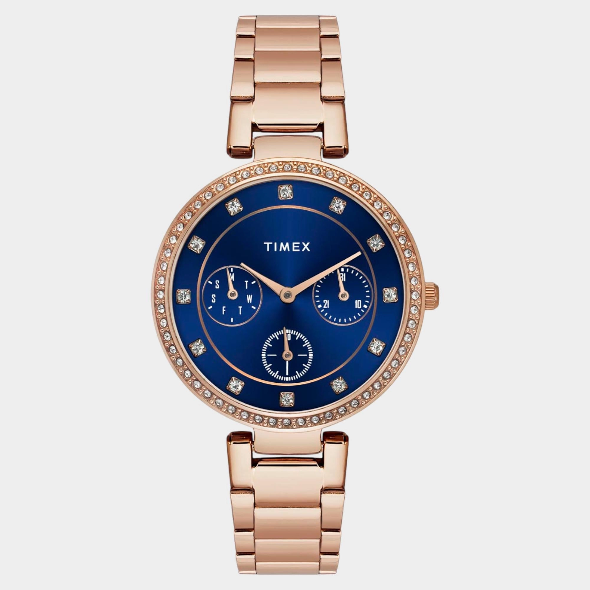 Women Quartz Blue Dial Multi-Function Stainless Steel Watch TWEL18703