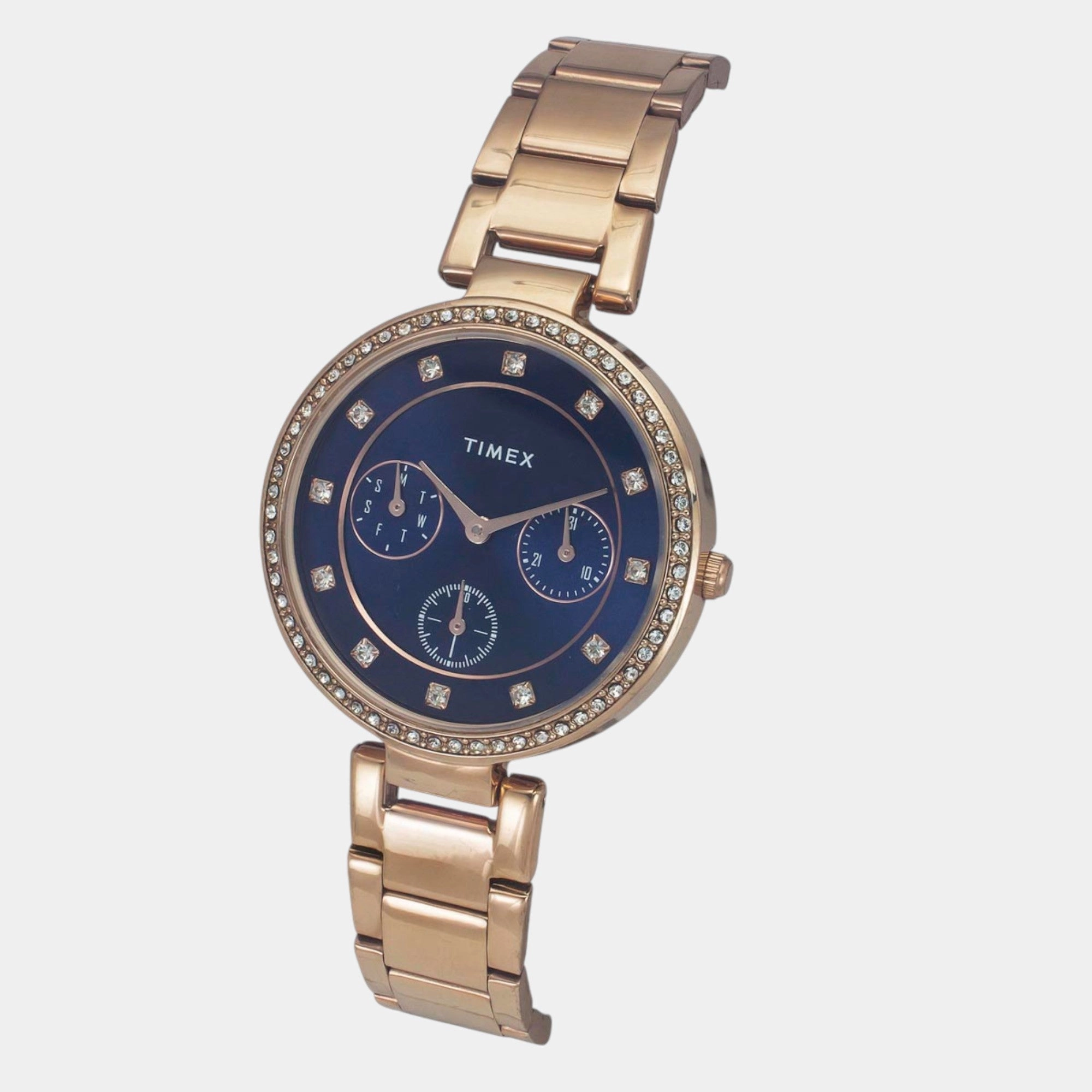 Women Quartz Blue Dial Multi-Function Stainless Steel Watch TWEL18703