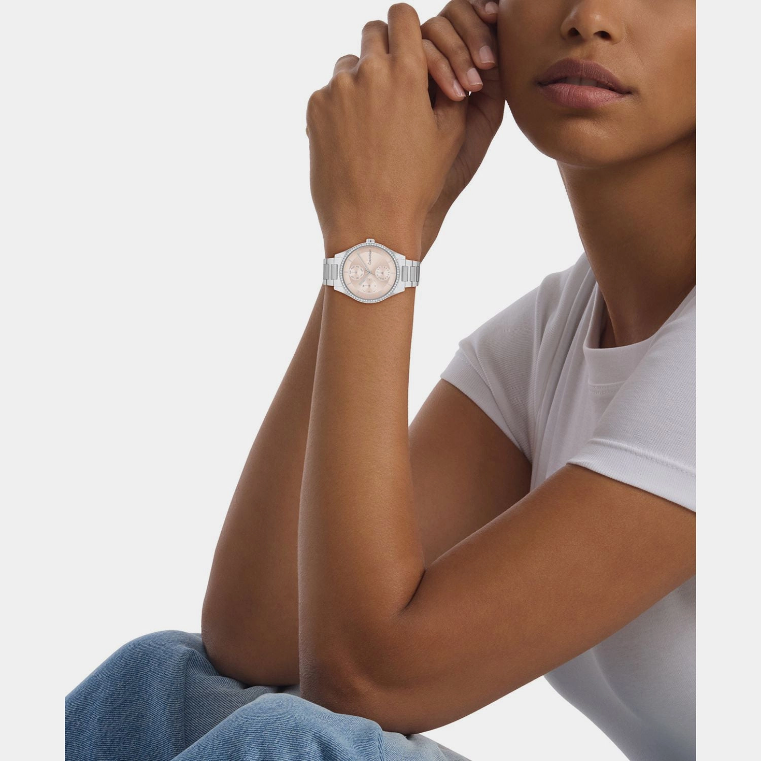 Women Quartz Blush Dial Multi-Function Stainless Steel Watch 25100007