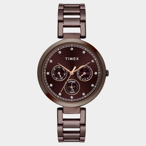 Women Quartz Brown Dial Multi-Function Stainless Steel Watch TW000X267
