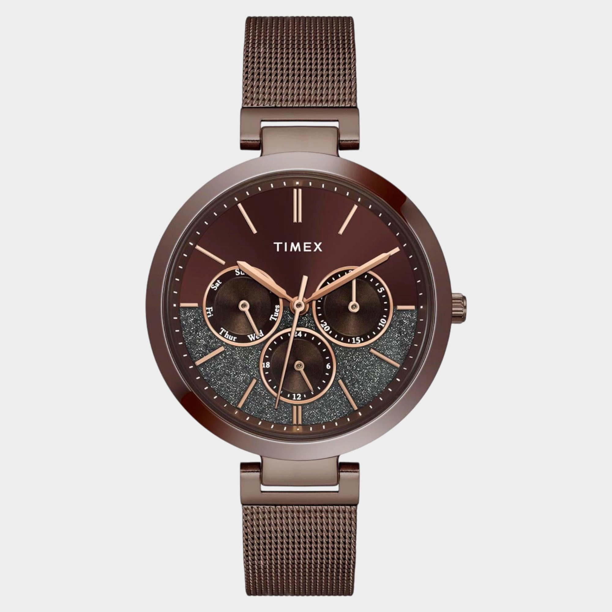 Women Quartz Brown Dial Multi-Function Stainless Steel Watch TWEL14507