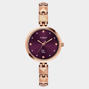 Women Quartz Burgundy Dial Analog Brass Watch TWEL18310