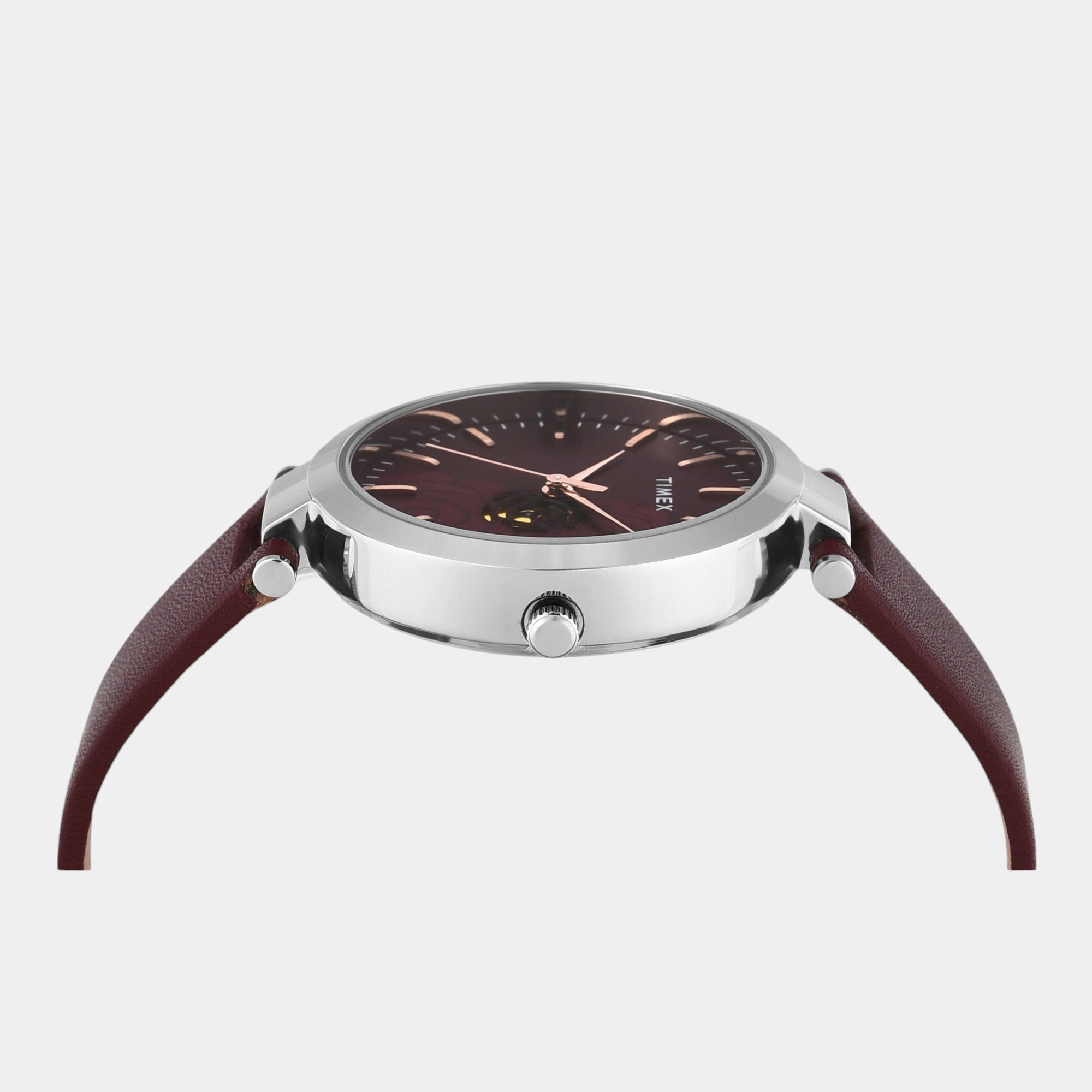 Women Quartz Burgundy Dial Analog Leather Watch TW000X245