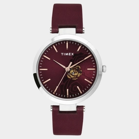Women Quartz Burgundy Dial Analog Leather Watch TW000X245