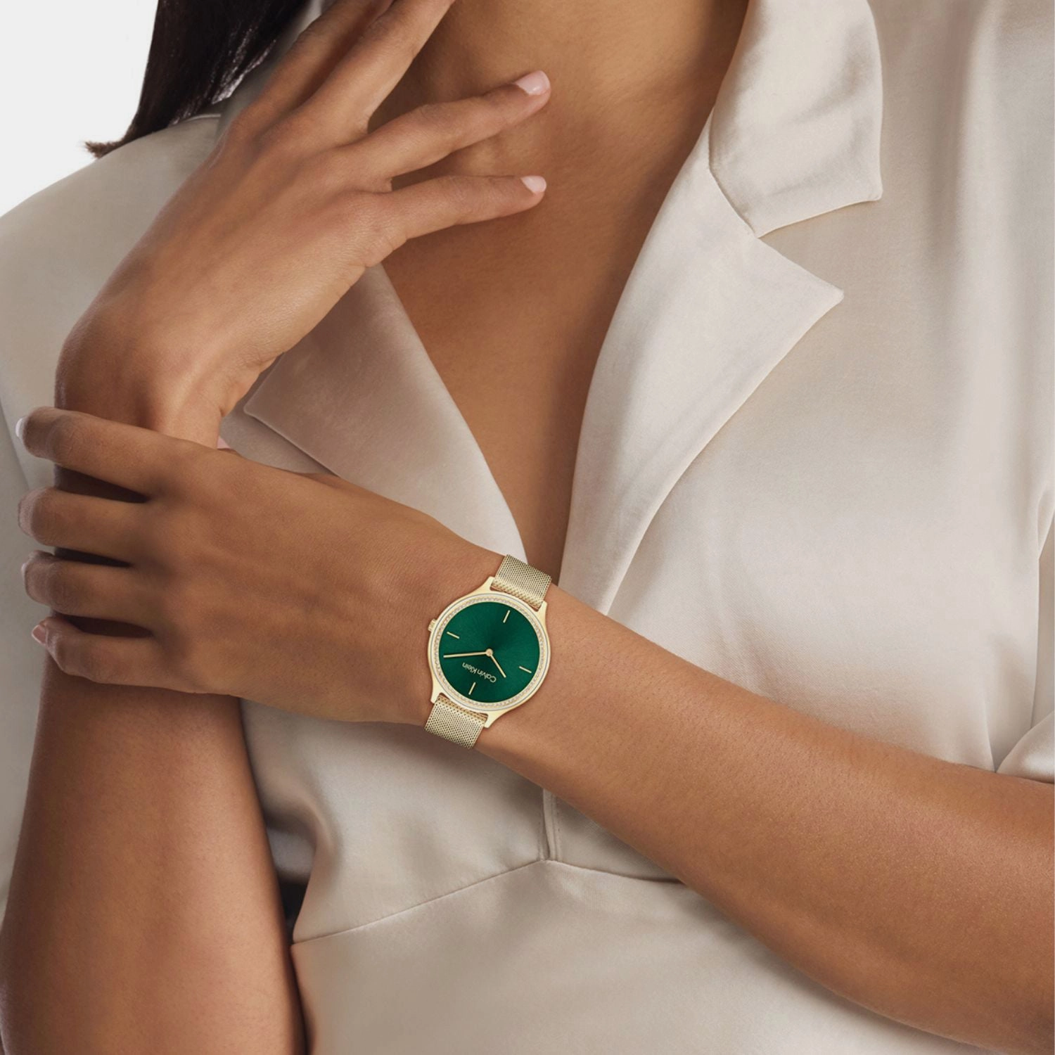 Women Quartz Dark Green Dial Analog Stainless Steel Watch 25100005