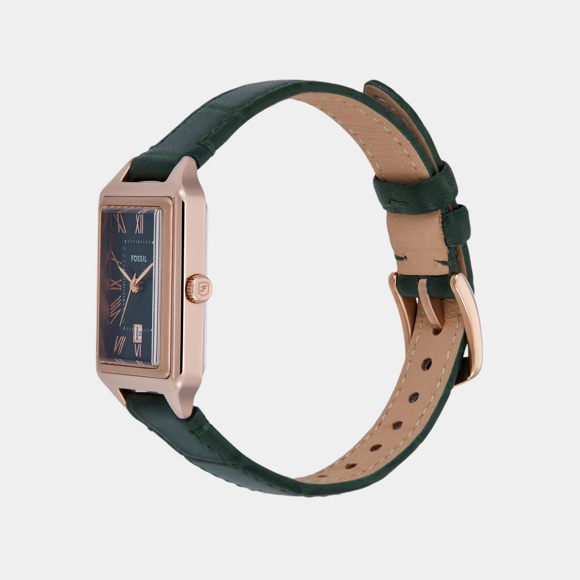 Women Quartz Date Green Dial Analog Leather Watch ES5366