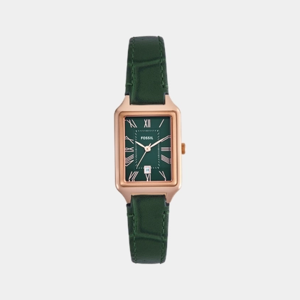 Women Quartz Date Green Dial Analog Leather Watch ES5366