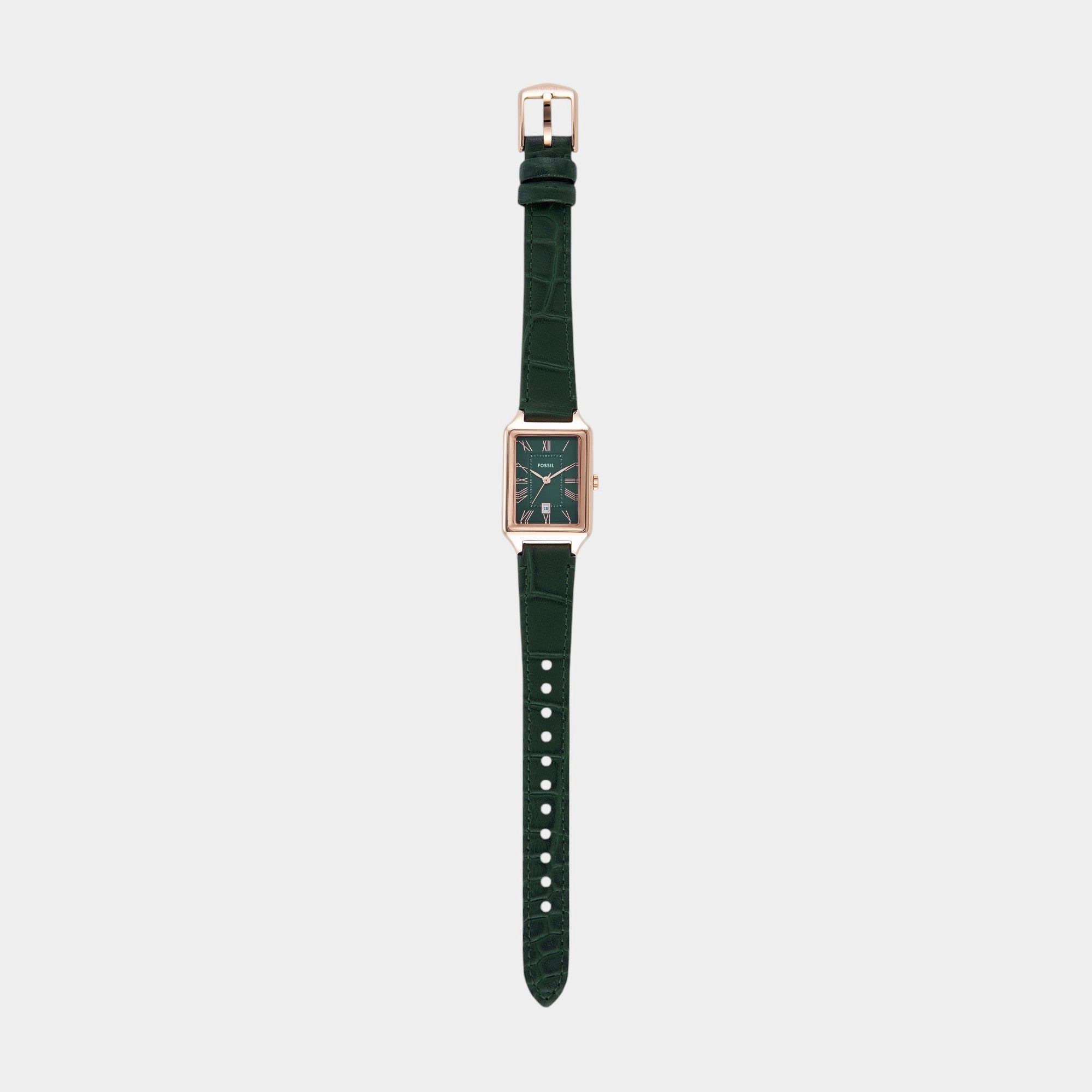 Women Quartz Date Green Dial Analog Leather Watch ES5366