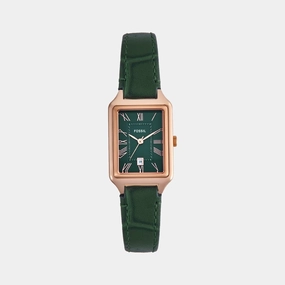 Women Quartz Date Green Dial Analog Leather Watch ES5366