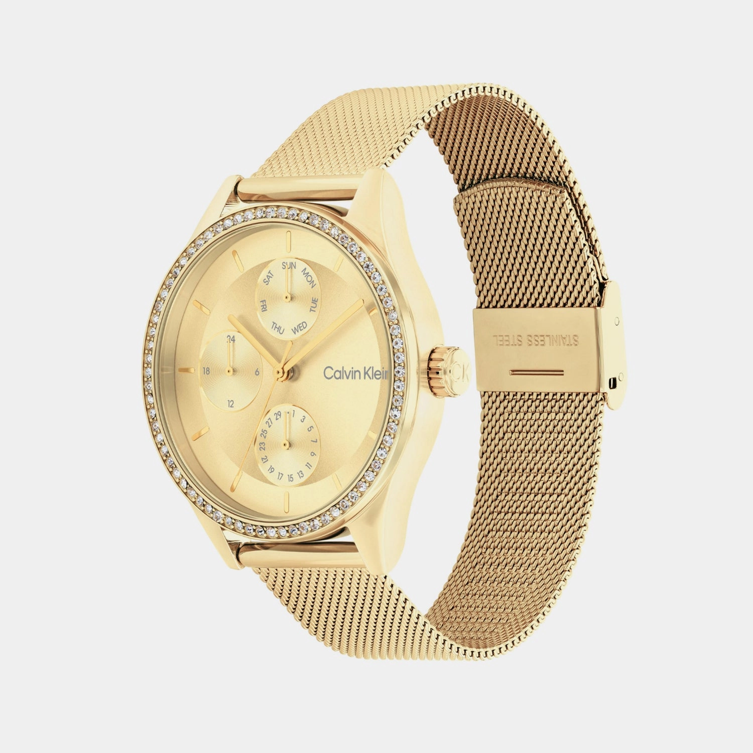 Women Quartz Gold Dial Multi-Function Stainless Steel Watch 25100011