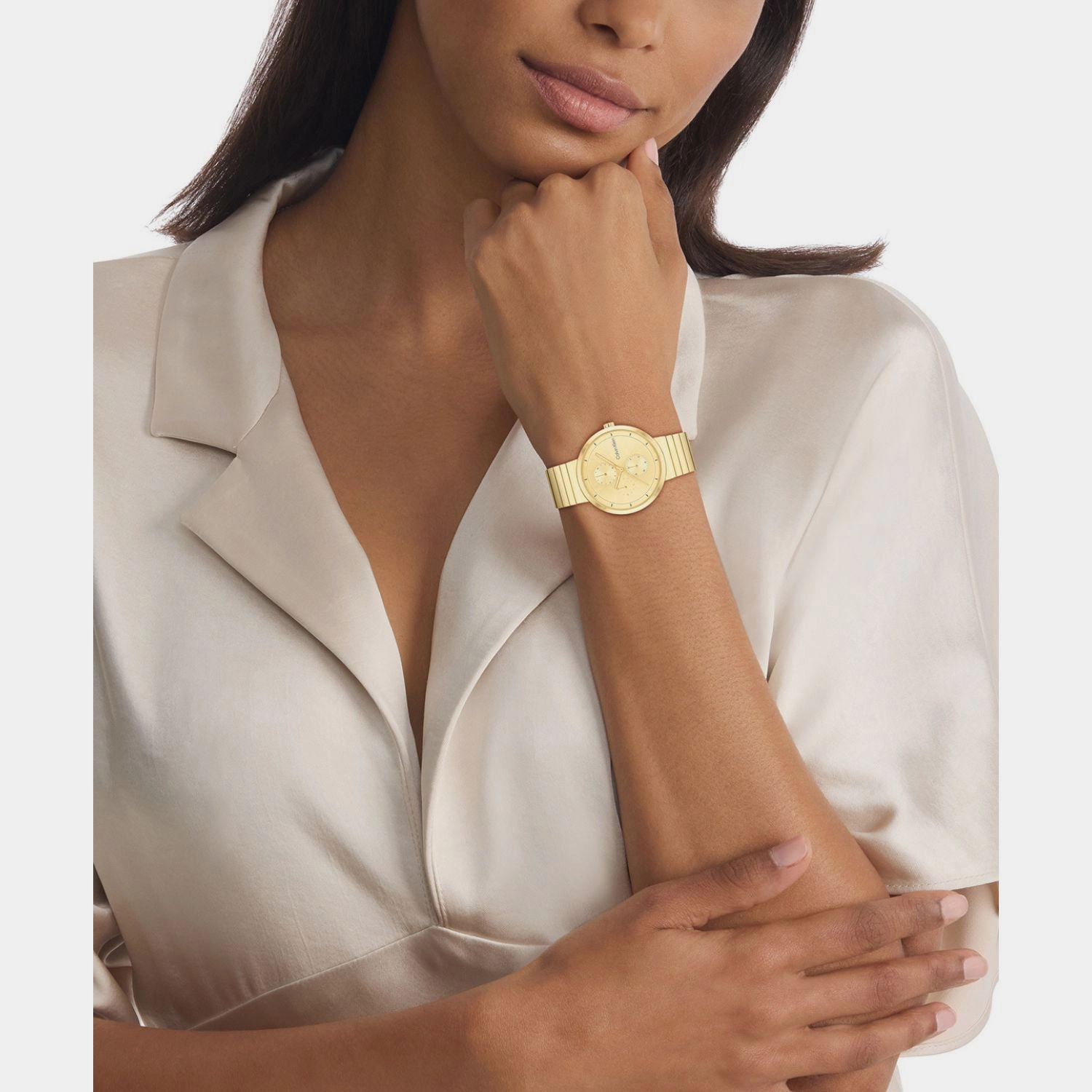Women Quartz Gold Dial Multi-Function Stainless Steel Watch 25100030