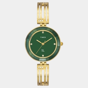 Women Quartz Green Dial Analog Brass Watch TWEL16205