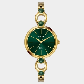 Women Quartz Green Dial Analog Brass Watch TWEL18104