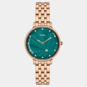 Women Quartz Green Dial Analog Stainless Steel Watch TWEL19103