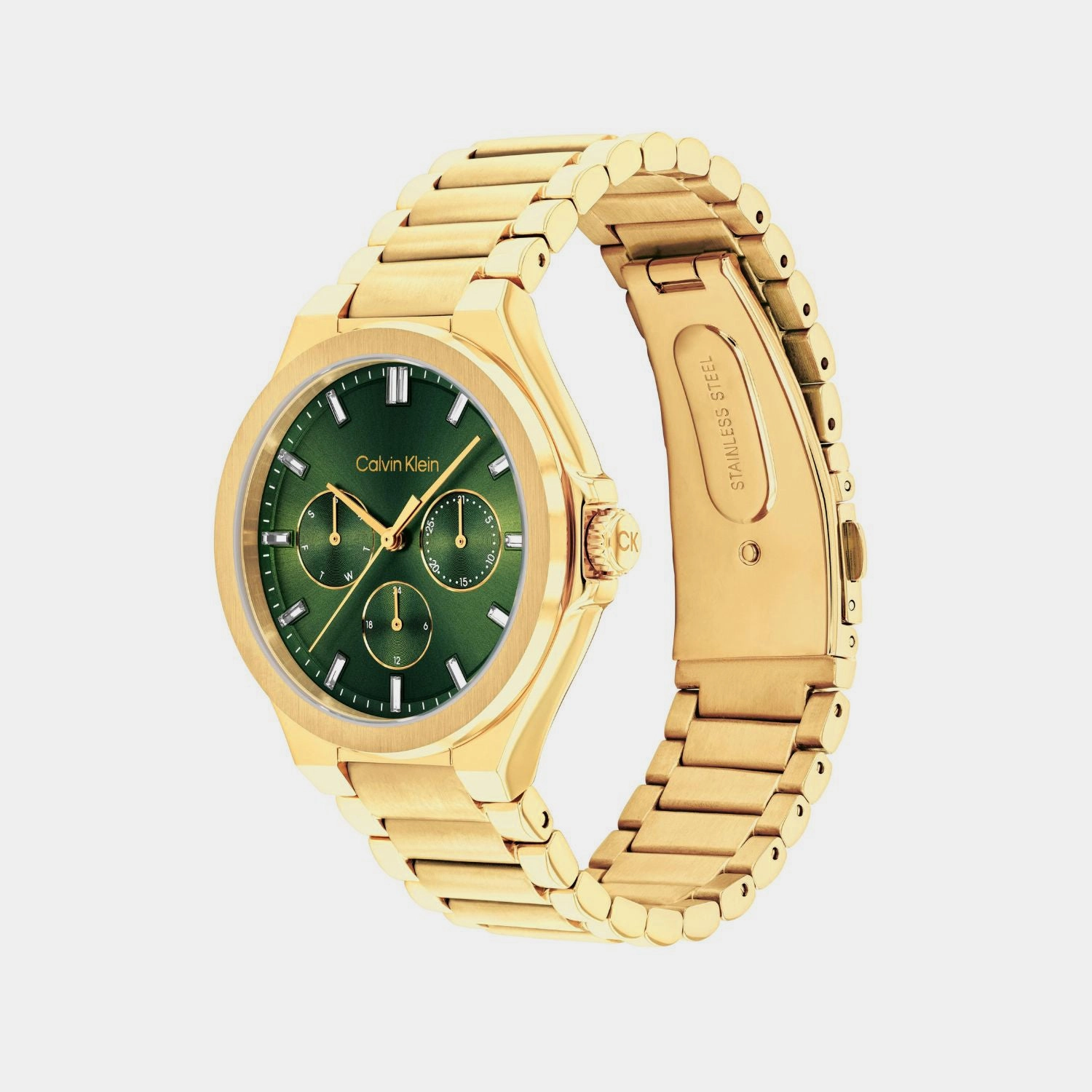Women Quartz Green Dial Multi-Function Stainless Steel Watch 25100053