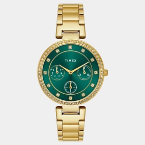Women Quartz Green Dial Multi-Function Stainless Steel Watch TWEL18700