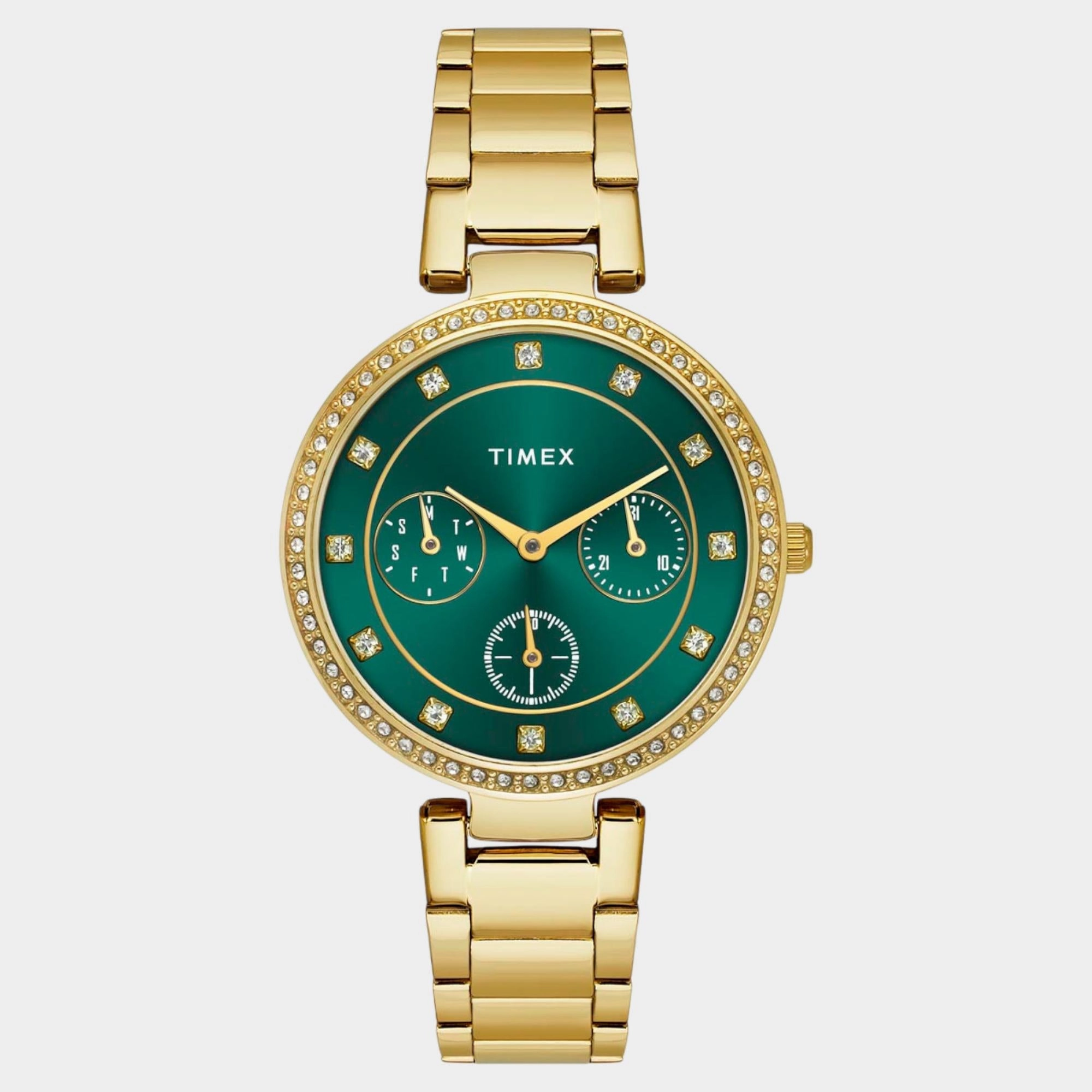 Women Quartz Green Dial Multi-Function Stainless Steel Watch TWEL18700