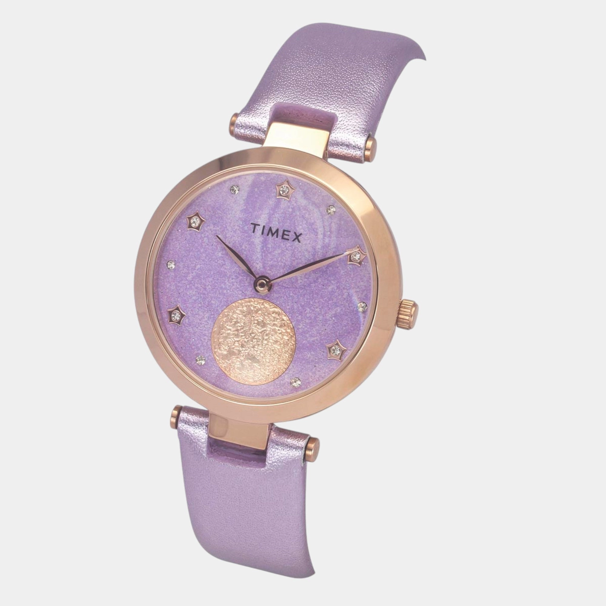 Women Quartz Lavender Dial Analog Leather Watch TWEL19200