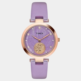 Women Quartz Lavender Dial Analog Leather Watch TWEL19200