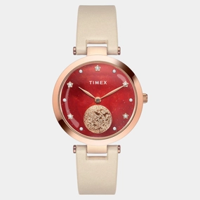 Women Quartz Orange Dial Analog Leather Watch TWEL19201