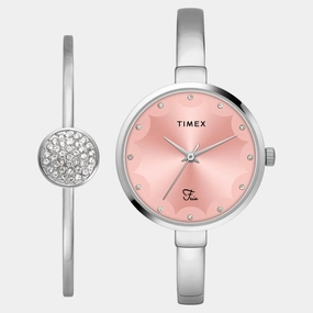 Women Quartz Pink Dial Analog Brass Watch TWEL18500