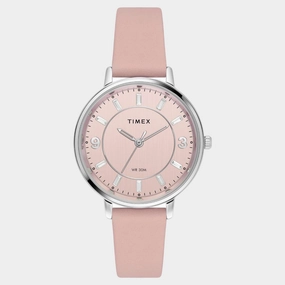 Women Quartz Pink Dial Analog Leather Watch TWEL15816
