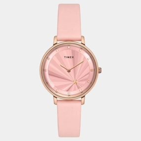 Women Quartz Pink Dial Analog Leather Watch TWEL19100