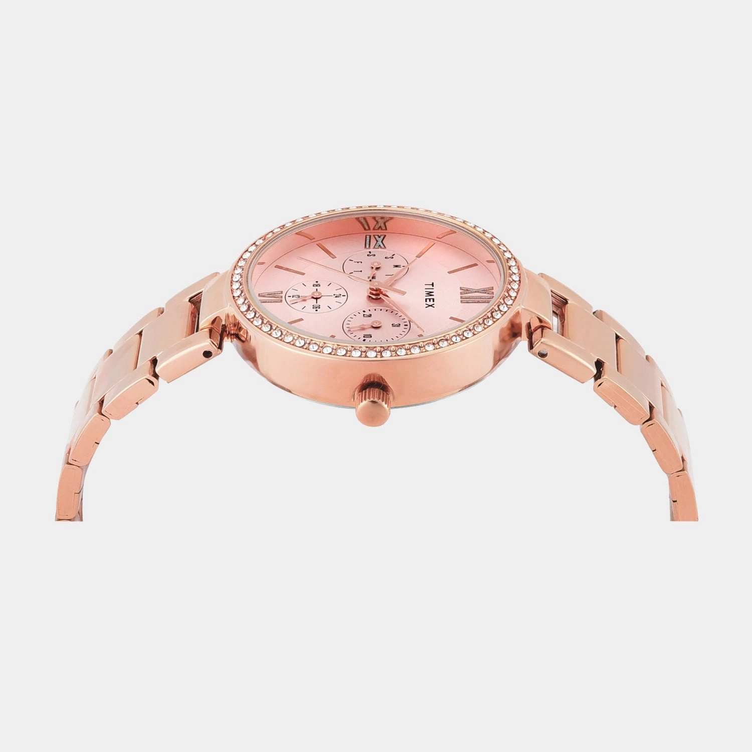 Women Quartz Pink Dial Multi-Function Stainless Steel Watch TWEL18707