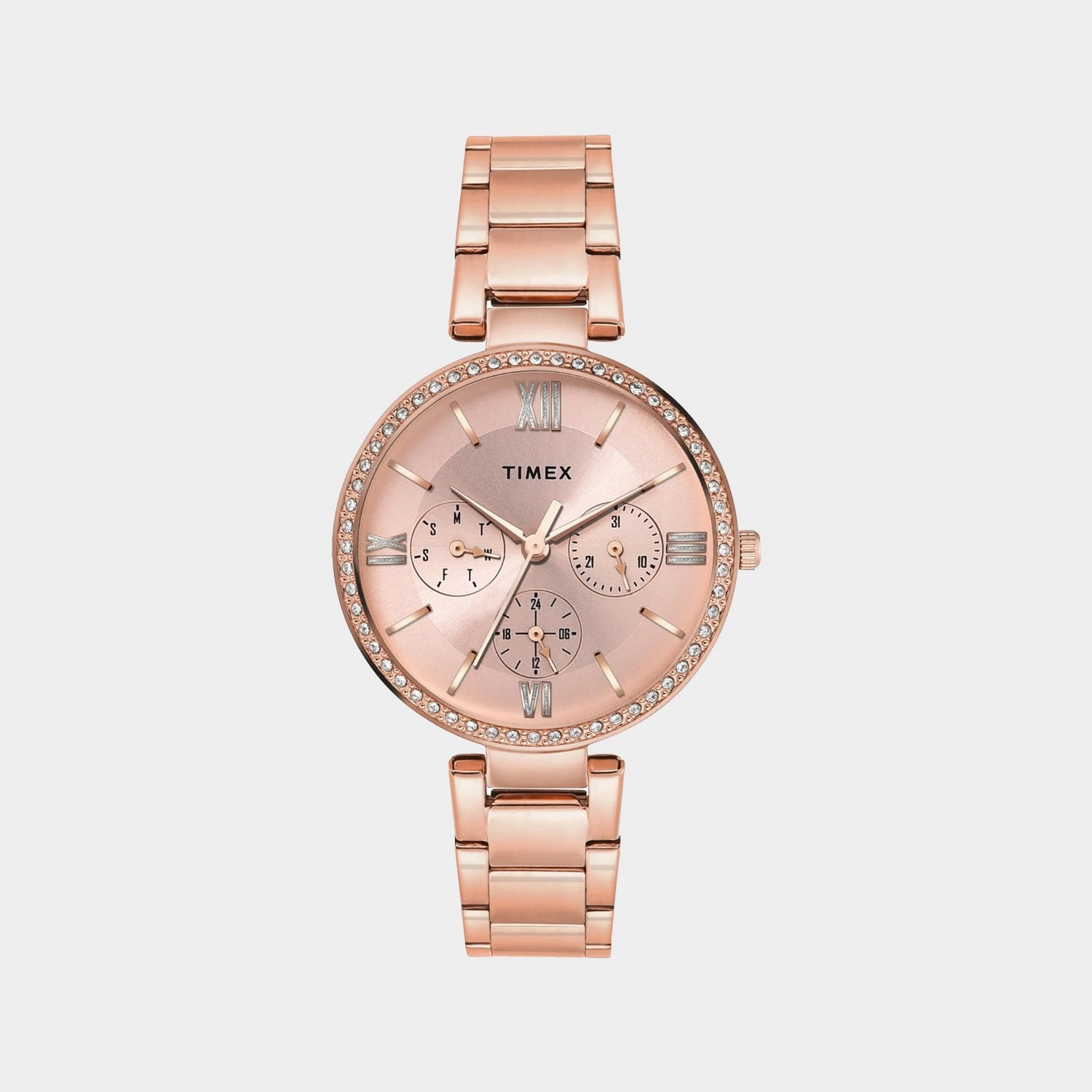 Women Quartz Pink Dial Multi-Function Stainless Steel Watch TWEL18707