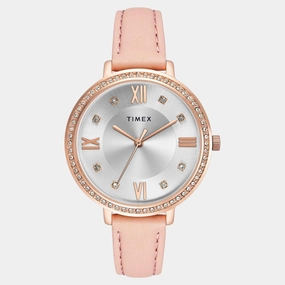 Women Quartz Silver Dial Analog Leather Watch TWEL14714