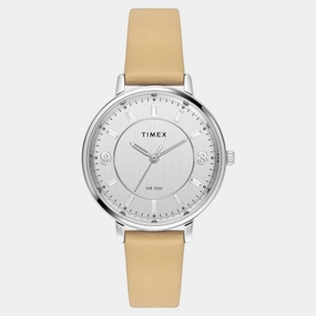 Women Quartz Silver Dial Analog Leather Watch TWEL15817
