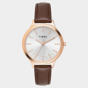 Women Quartz Silver Dial Analog Leather Watch TWTL12105