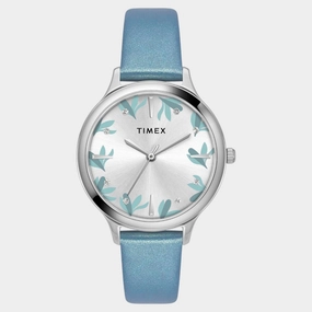 Women Quartz Silver Dial Analog Leather Watch TWTL12106