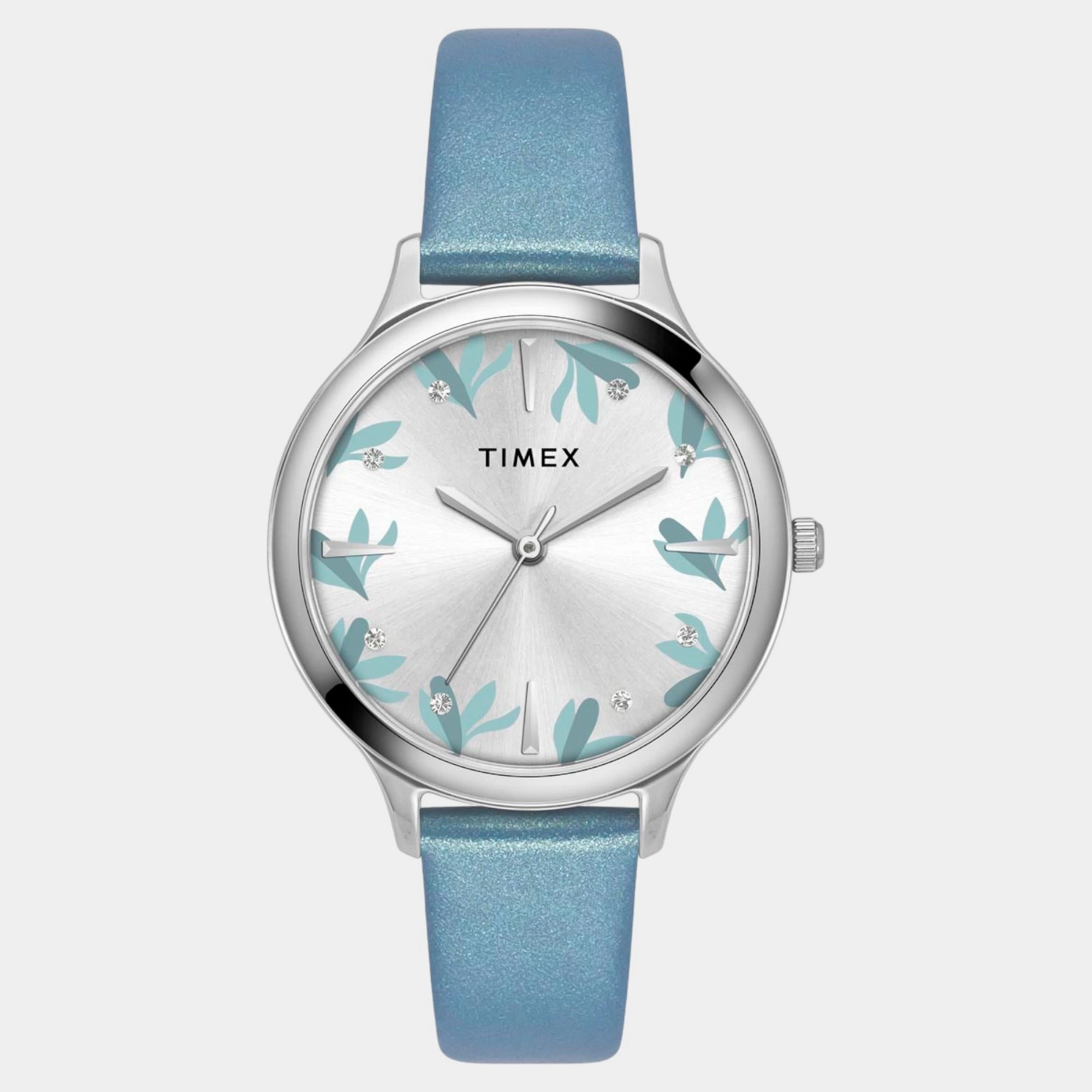 Women Quartz Silver Dial Analog Leather Watch TWTL12106
