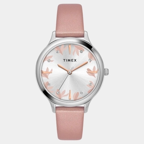 Women Quartz Silver Dial Analog Leather Watch TWTL12107