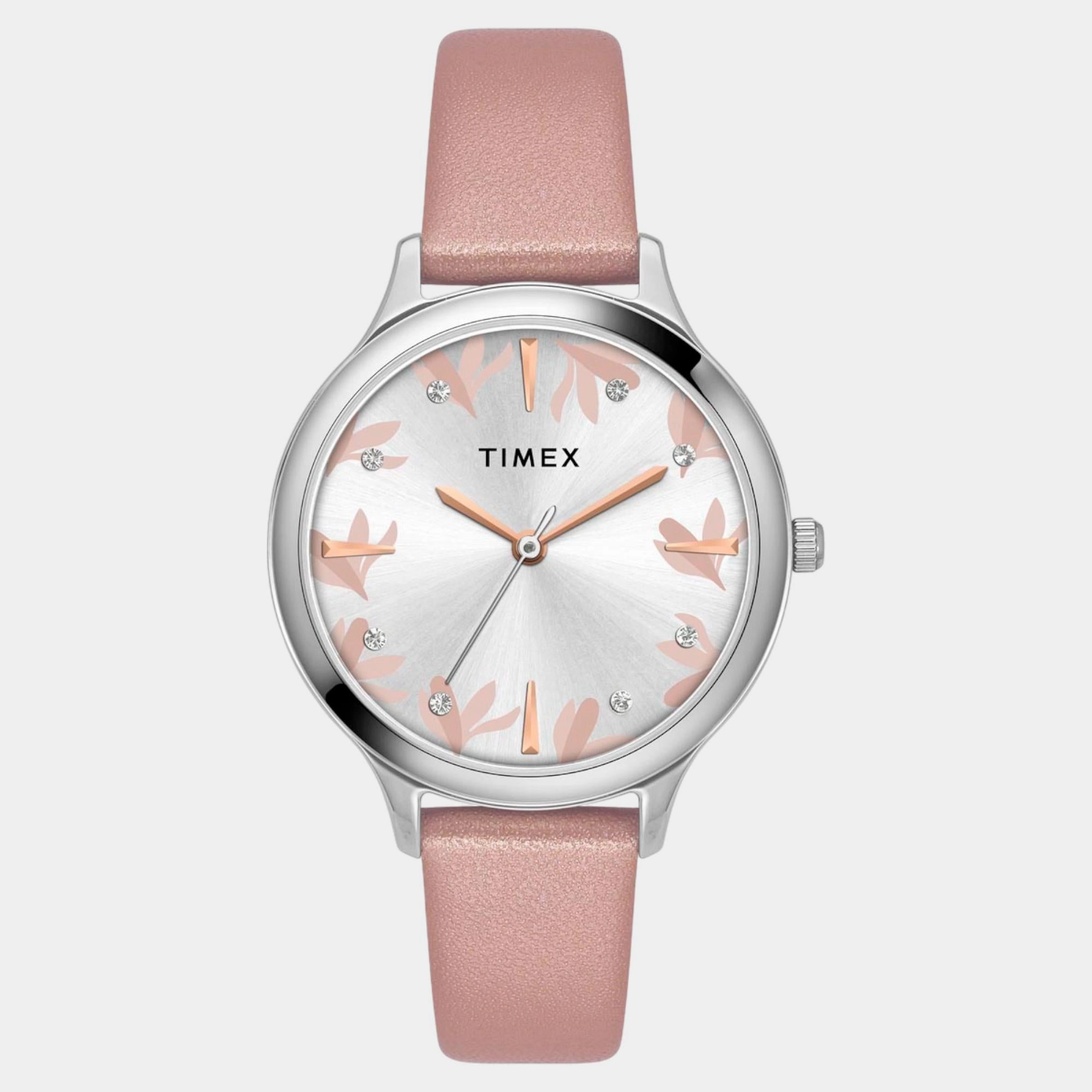 Women Quartz Silver Dial Analog Leather Watch TWTL12107